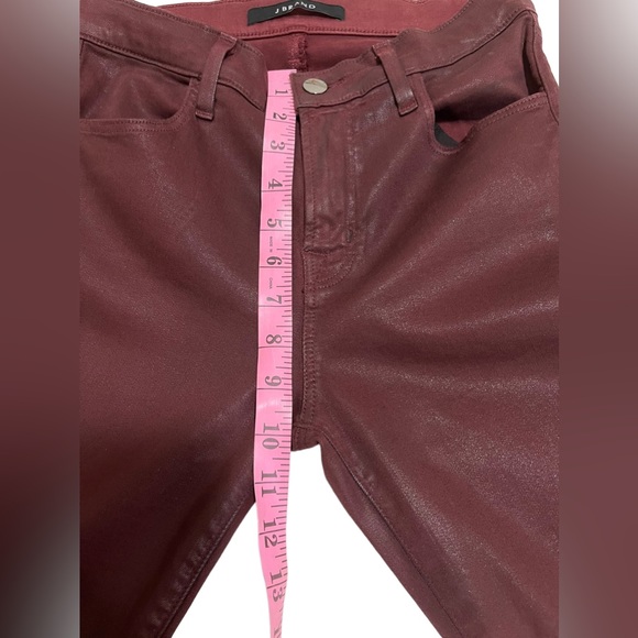 J Brand Alana Coated Claret Maroon Raw Hem Zipper Skinny Pants Womens Size 26 - Picture 13 of 15